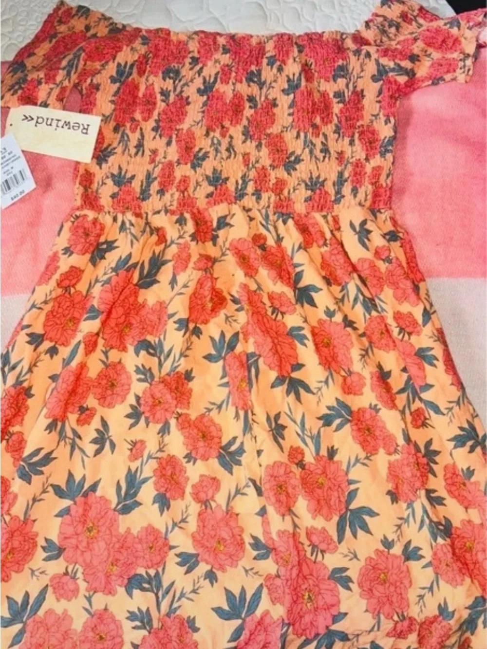 Rewind Peach Floral Off-Shoulder Midi Dress - Coral & Teal